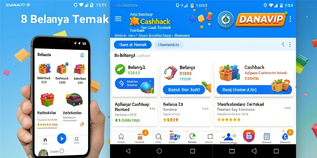Screenshot utama aplikasi DANAVIP dengan antarmuka cashback yang menarik.