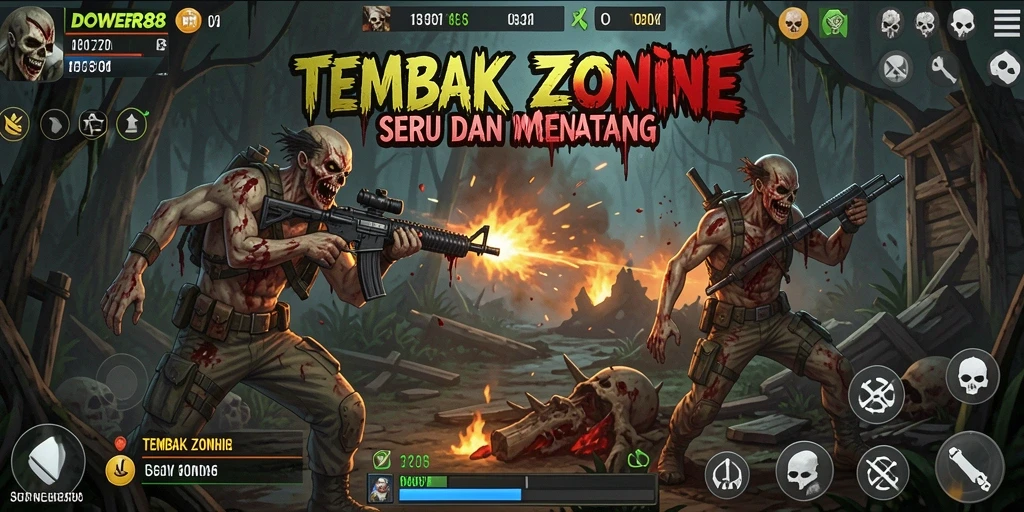 Tampilan antarmuka DOWER88 saat beraksi membasmi zombie.
