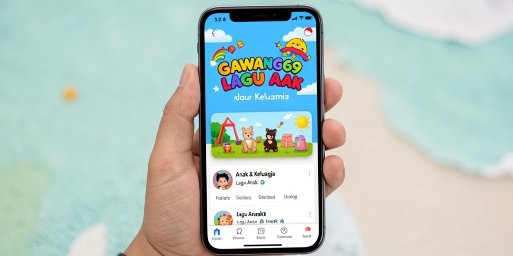 Antarmuka aplikasi GAWANG69 yang ramah anak dengan berbagai fungsi lagu.