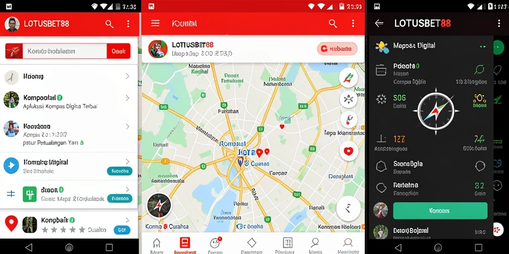 Antarmuka pengguna LOTUSBET88 yang menampilkan fungsi Kompas Digital.